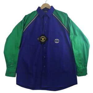 Vintage Asphalt Cowboy Mens Medium Blue Green Long Sleeve Button Up Shirt Heavy